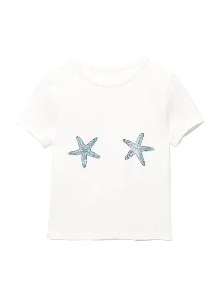 Pull&Bear Tricou ESTRELLAS MERMAID azuriu alb