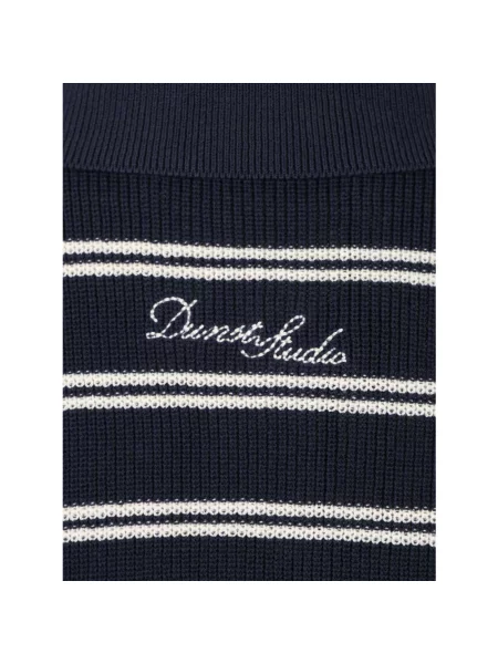 Dzianinowy sweter Dunst w paski z paskiem niebieski