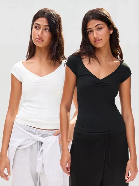Bershka Tričko čierna biela