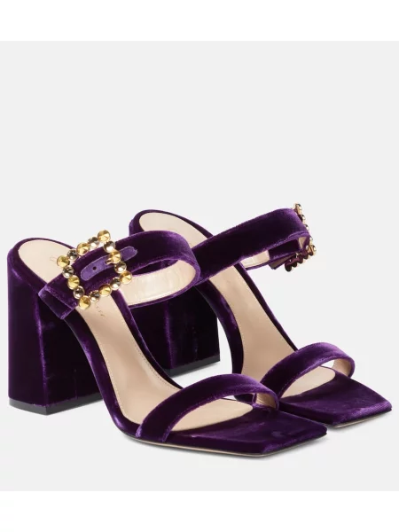 Mules Gianvito Rossi iz rebrastega žameta vijolična