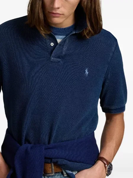 Кожена карирана поло тениска Polo Ralph Lauren бродирана бяло