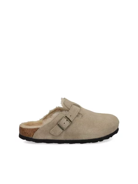 Klapki mules Birkenstock zamszowe beżowe