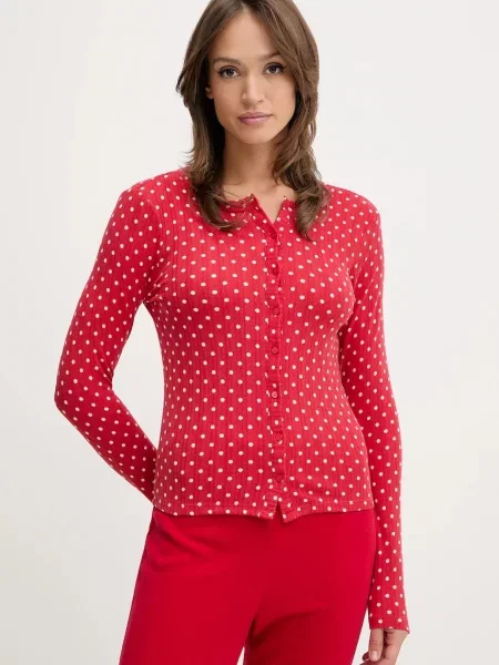 Pyžamové tričko s dlouhým rukávem Abercrombie & Fitch červená