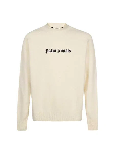 Sweter Palm Angels wełniany klasyczny z logo beżowy