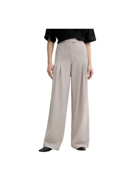 Remain spodnie z domieszką wełny szerokie high waist szary