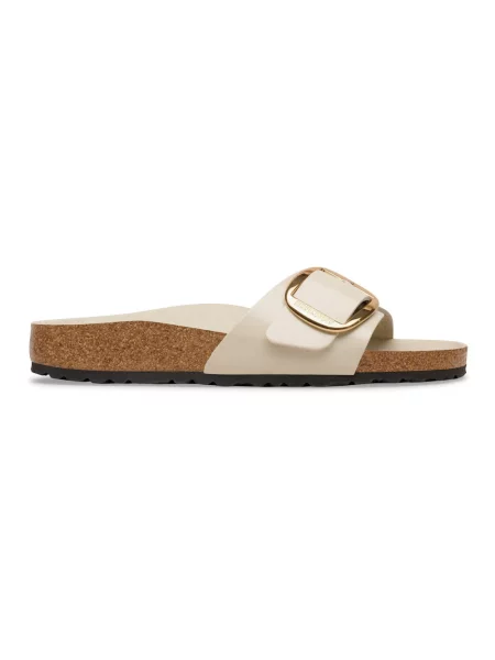 Klapki Birkenstock skórzane na sprzączkę beżowe