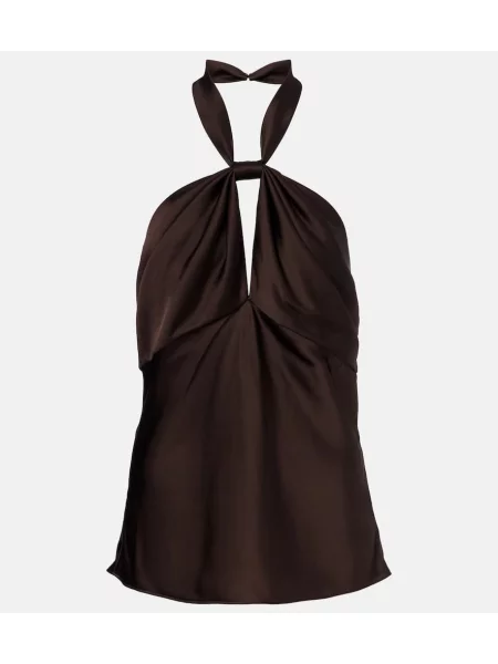 Top Tom Ford din satin cu gât halter maro