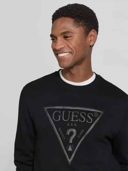 Bluza dresowa w kroju regular fit z detalem logo model Audley' Guess czarna