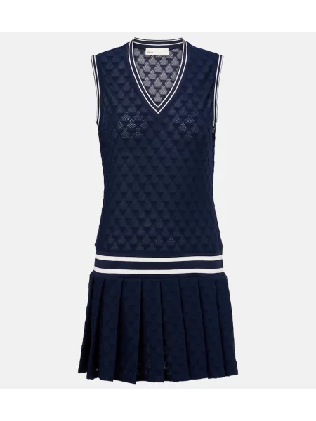 Sukienka Tory Burch żakardowa plisowana garniturowa niebieska