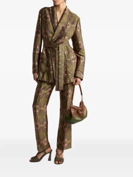 Pantaloni Etro cu model floral din jacard verde