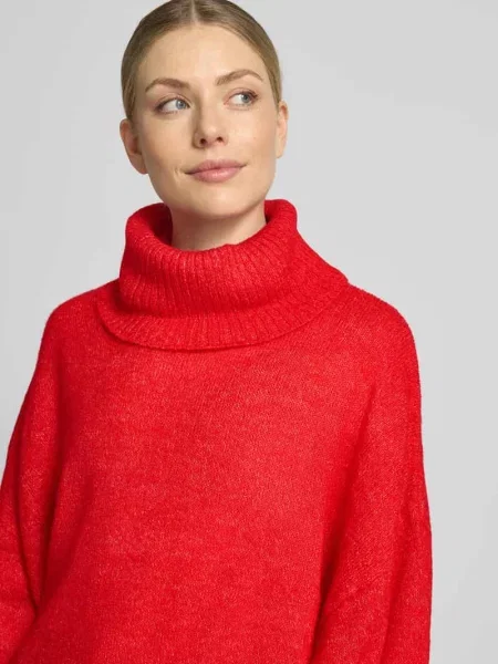 Sweter z dzianiny o kroju relaxed fit z golfem model IHKAMARA' Ichi czerwony