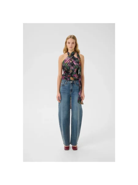 Jeansy o kroju barrel fit z efektem znoszenia Gestuz niebieskie