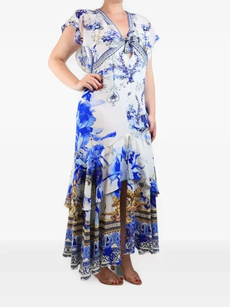 Rochie maxi Camilla de mătase cu model floral cu imagine alb