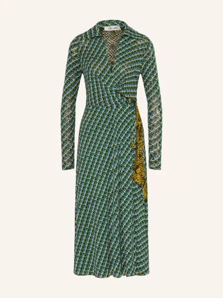 Diane Von Furstenberg Dvojstranné Zavinovací Šaty Phoenix Z Džerseju zelená / krémová modrá