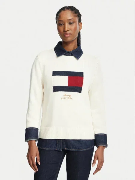 TOMMY HILFIGER Πουλόβερ ελεφαντόδοντο / ναυτικό / χρυσό / κερασί μπλε