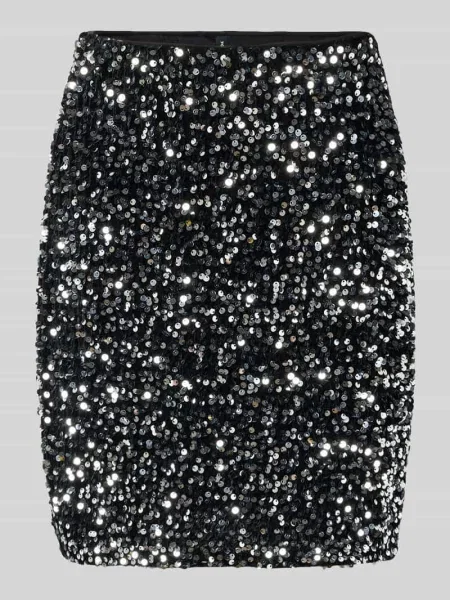 Spódnica mini o lekko rozkloszowanym kroju z cekinowym obszyciem model ‘BELLA’ Vero Moda srebrna