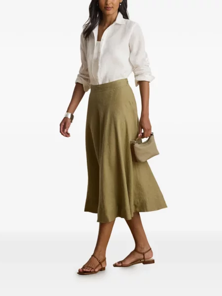 Lininis midi sijonas Lauren Ralph Lauren a eilutė žalia