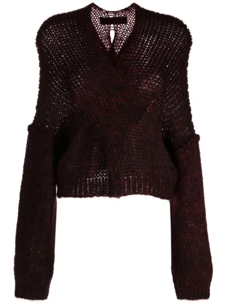 Sweter Isabel Benenato z dekoltem w serek czerwony