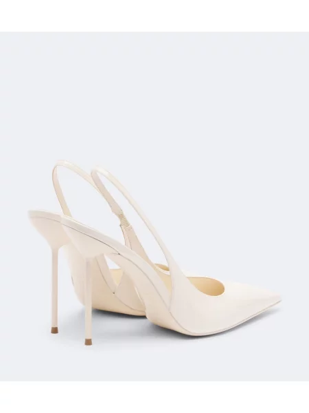 Pantofi cu toc Paris Texas din piele de lac slingback alb