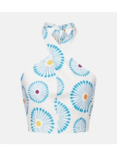 Top Cala De La Cruz de in cu model floral cu gât halter alb