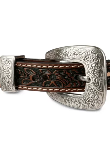 Cu centură curea Stetson din piele cu model floral maro