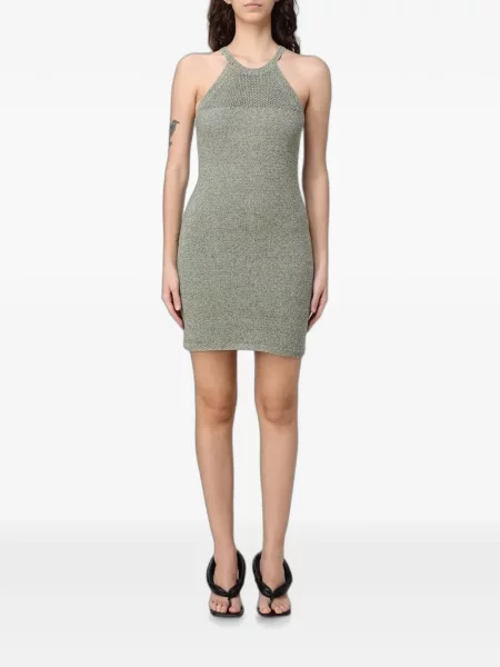 Rochie mini Emporio Armani tricotate cu gât halter verde