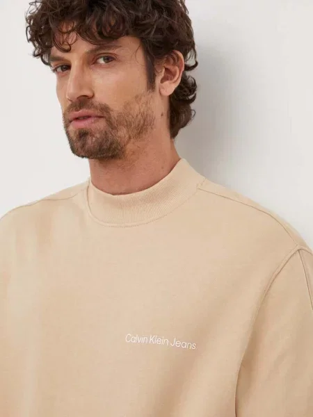 Bluza z nadrukiem Calvin Klein Jeans z długim rękawem beżowa