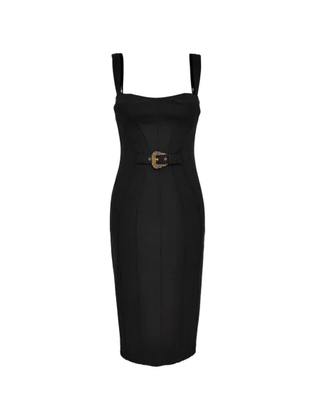 Rochie din denim Versace Jeans Couture cu cataramă de costum negru