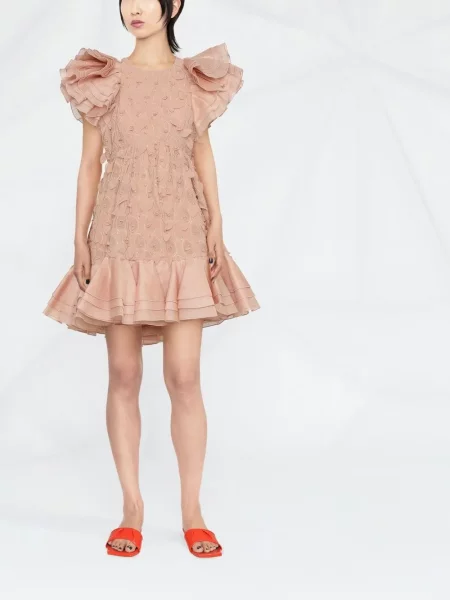 Kostiumas mini mini suknelė Zimmermann su raukiniais rožinė