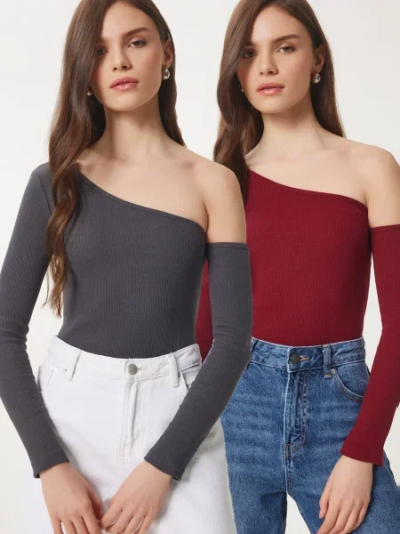 Happiness İstanbul Tričko antracitová / červeň burgundská