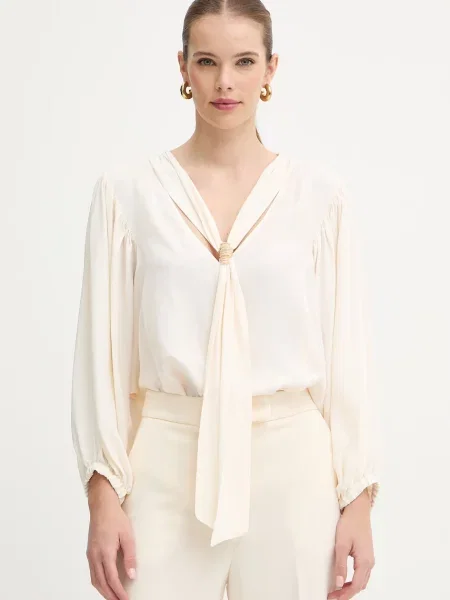 Simona Corsellini bluzka z dodatkiem jedwabiu beżowa