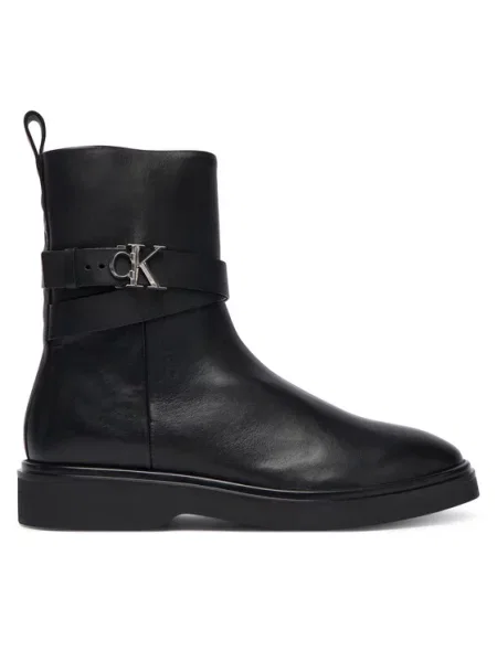 Polokozačky Calvin Klein Ankle Boot W/ Metal Logo černá