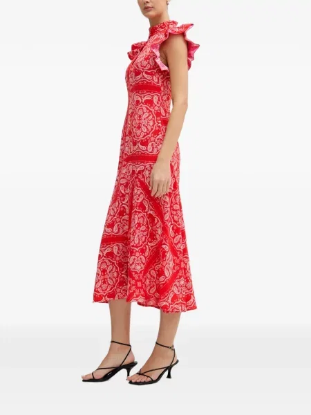 Rochie midi Never Fully Dressed cu imagine cu model paisley roșu