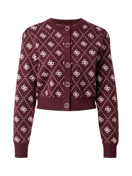 GUESS Geacă tricotată SARAH ciclam / alb bordo