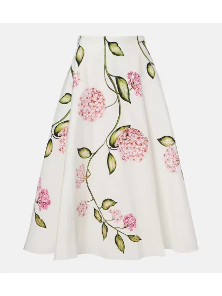 Fustă midi Oscar De La Renta cu model floral până la genunchi din poplin alb