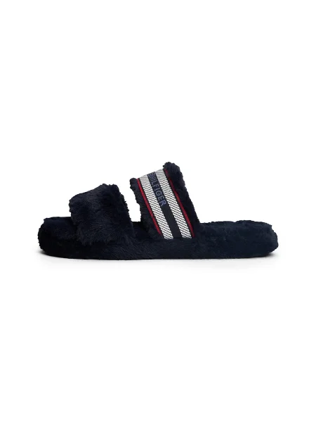 Tommy Hilfiger Papuci de casă Hilfiger Fur Slipper Bleumarin alb