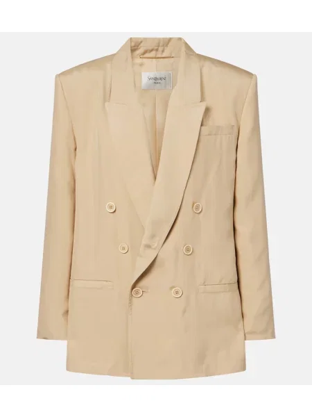 Sacou Saint Laurent de mătase cu două rânduri de nasturi bej