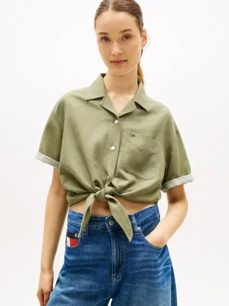 Tommy Jeans De in cămașă | Cropped Fit verde