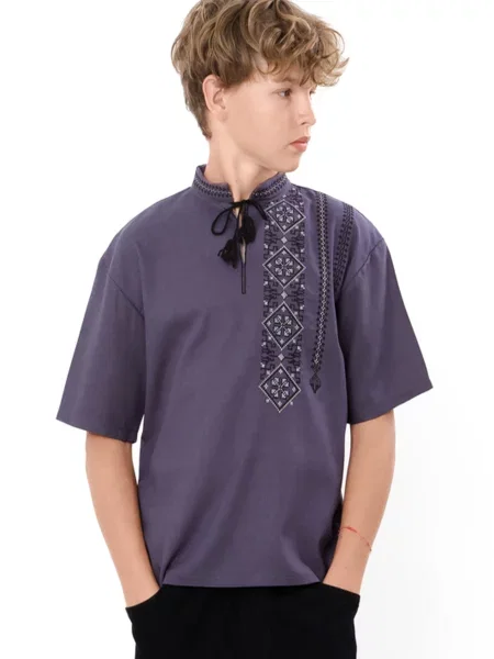 Дитяча Вишита сорочка Носи своє графіт льон/віскоза