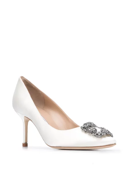Pantofi cu toc Manolo Blahnik cu cataramă alb