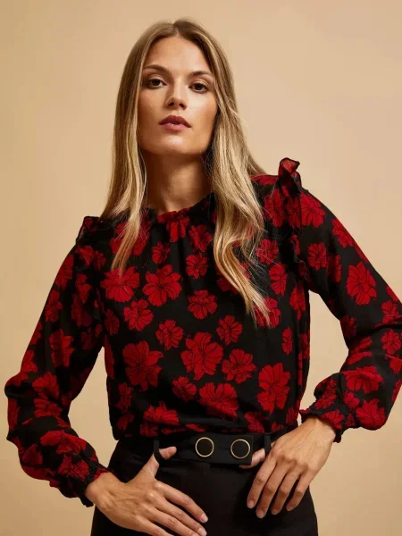 Cămașă Moodo cu model floral negru