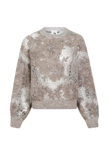 Pulover Brunello Cucinelli cu broderie maro