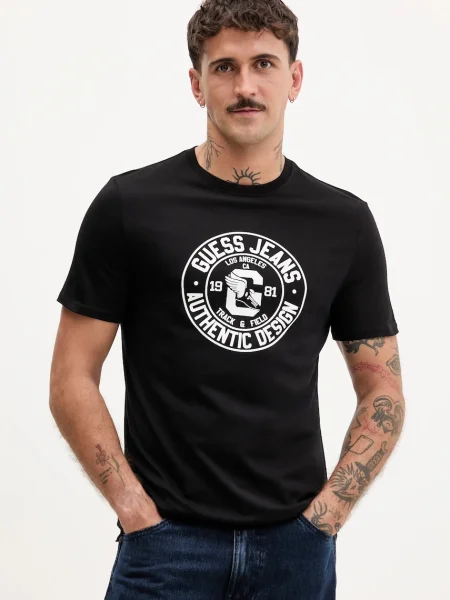Тениска Guess Jeans с принт черно