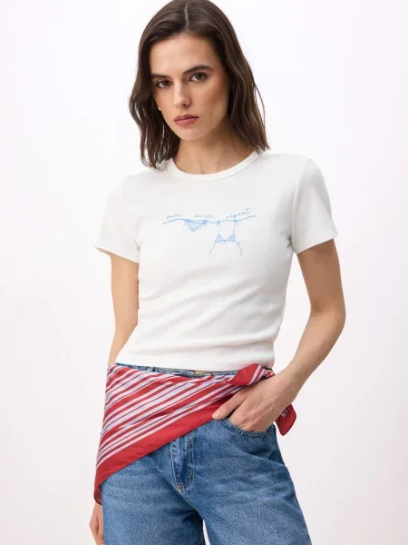 Trendyol Tricou albastru deschis alb