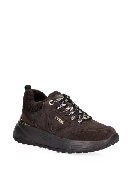 Sneakerși Guess din piele de oaie maro