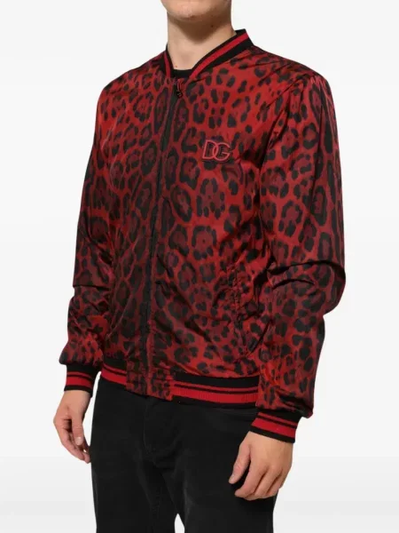 Geacă bomber Dolce & Gabbana cu imagine cu model leopard roșu