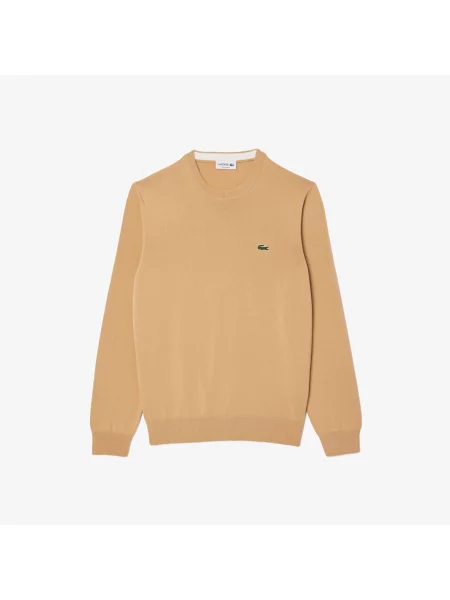 Lacoste Sweter Z Bawełny Organicznej Z Okrągłym Dekoltem beżowy