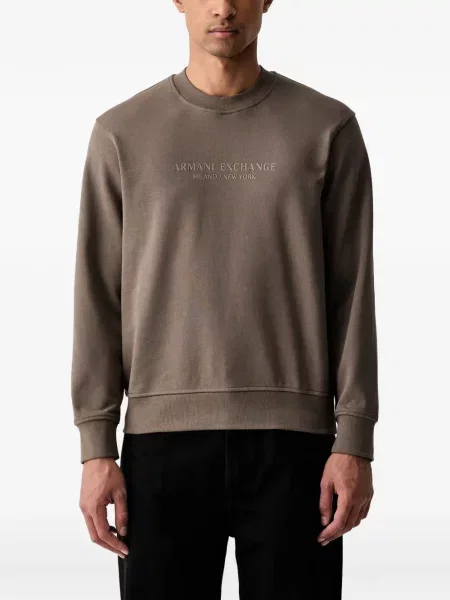 Pulover Armani Exchange cu imagine cu decolteu rotund maro