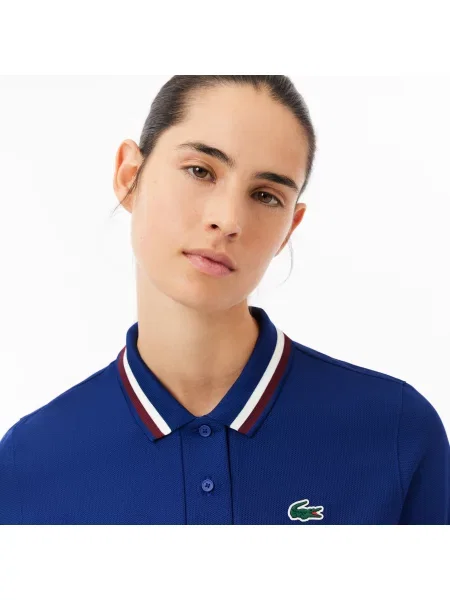 Lacoste Koszulka Tenisowa Polo Z Piki Z Kołnierzykiem W Kontrastowe Paski granatowa
