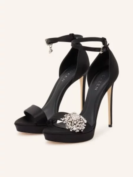 Mcqueen Sandály Na Platformě S Ozdobnými Kameny / stříbrná černá